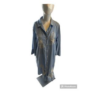 Antica Sartoria Tunic For Women Embroidered and Beaded Sz 2 Button Down & Pocket